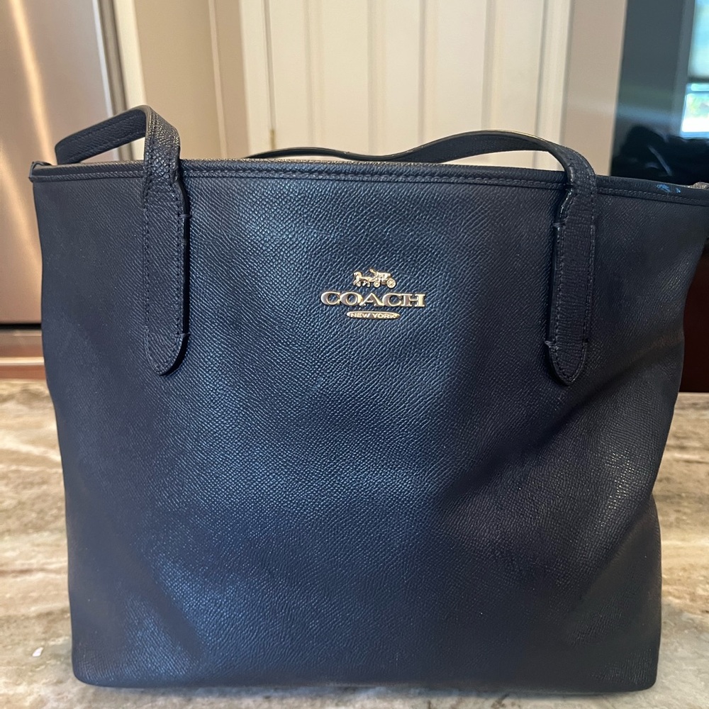 Coach Navy Leather Tote Bag